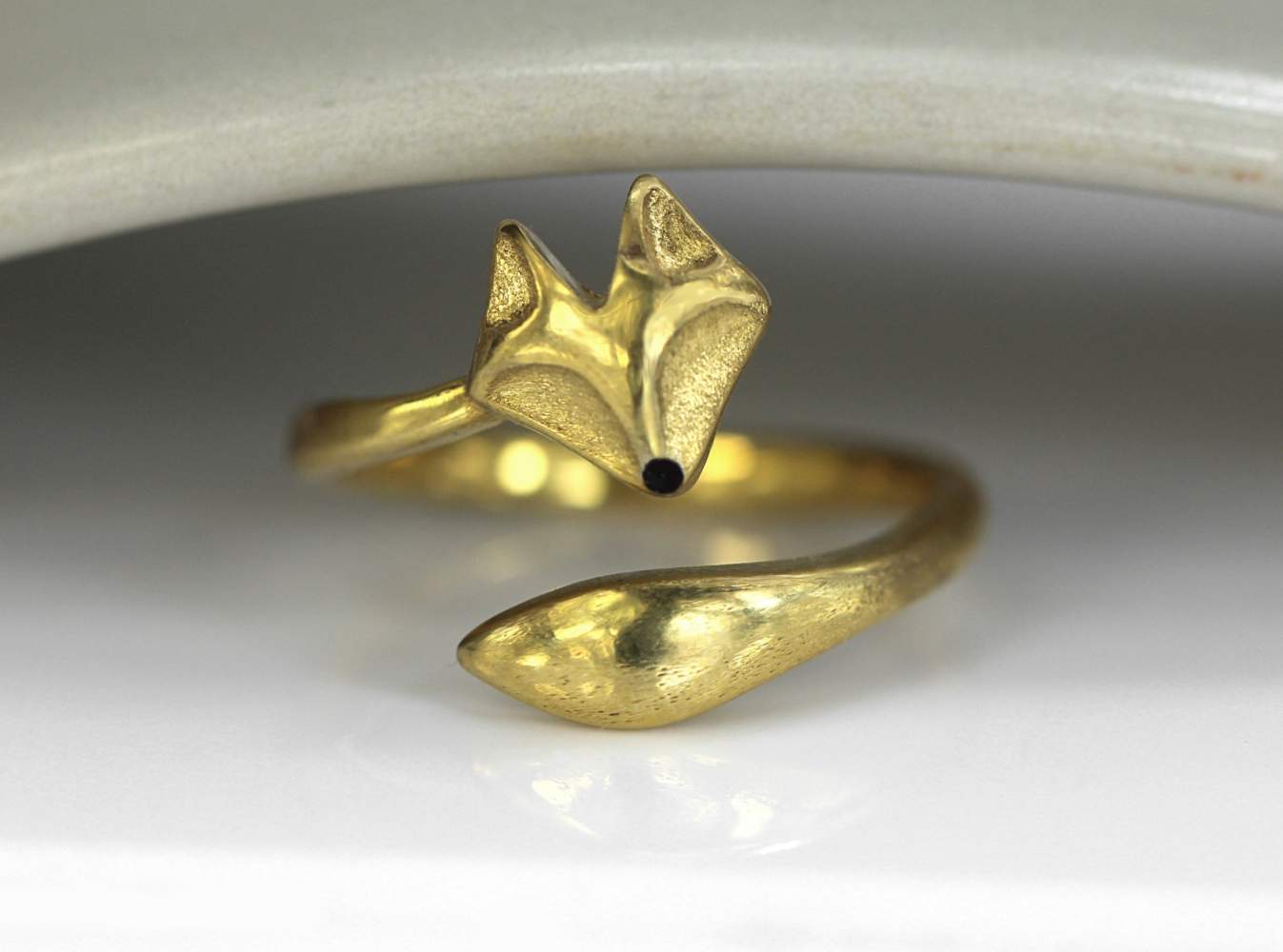 Fuchs Ring vergoldetes Sterling Silber. Von der Natur inspirierter handgemachter Schmuck